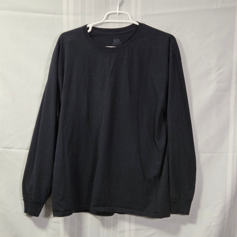 Fruit of the Loom T-Shirt Mens L Black Platinum Long Sleeve Crew Neck Cotton